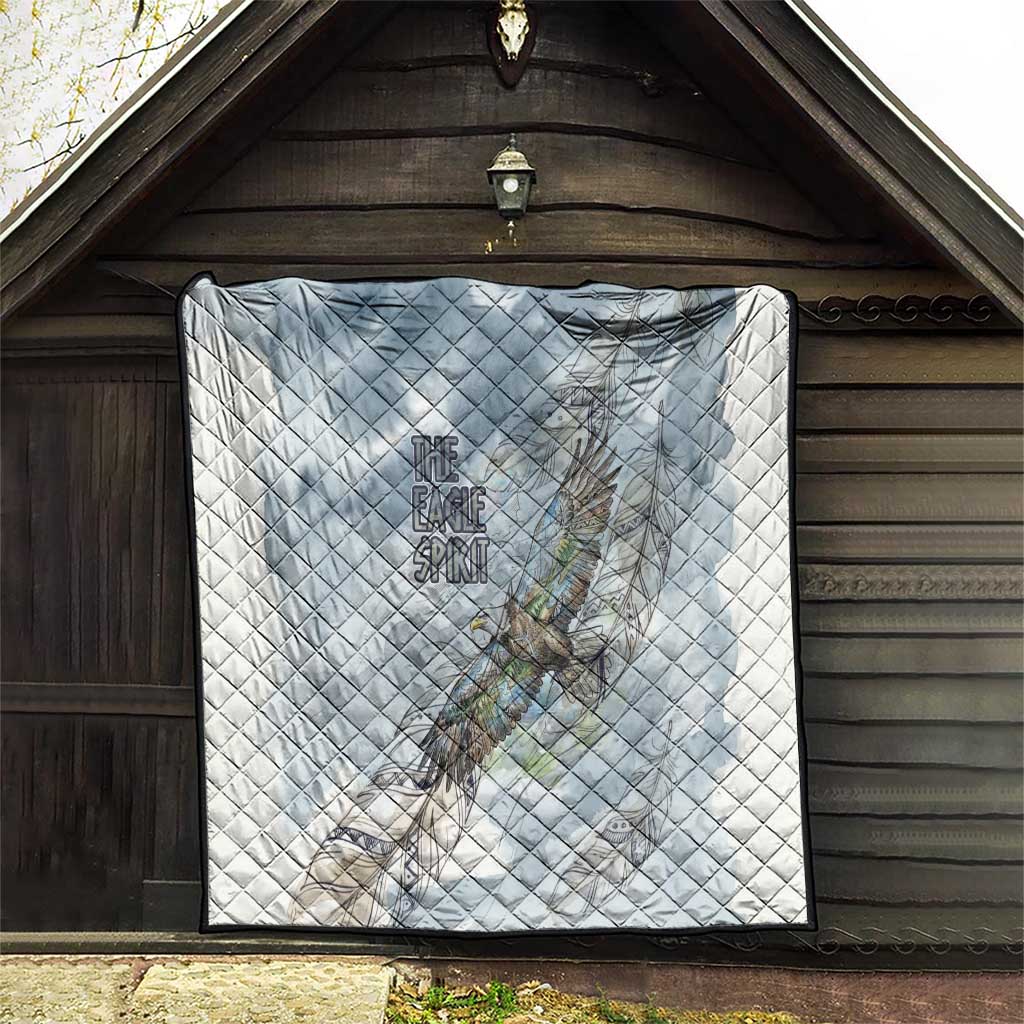 The Eagle Spirit Native American Quilt Soaring Bald Eagle and Tribal Feathers Watercolor Sky - Wonder Print Shop