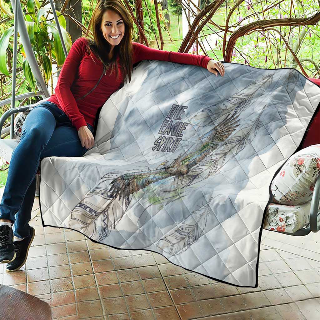 The Eagle Spirit Native American Quilt Soaring Bald Eagle and Tribal Feathers Watercolor Sky - Wonder Print Shop