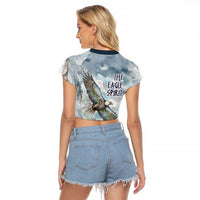 The Eagle Spirit Native American Raglan Cropped T Shirt Soaring Bald Eagle and Tribal Feathers Watercolor Sky - Wonder Print Shop