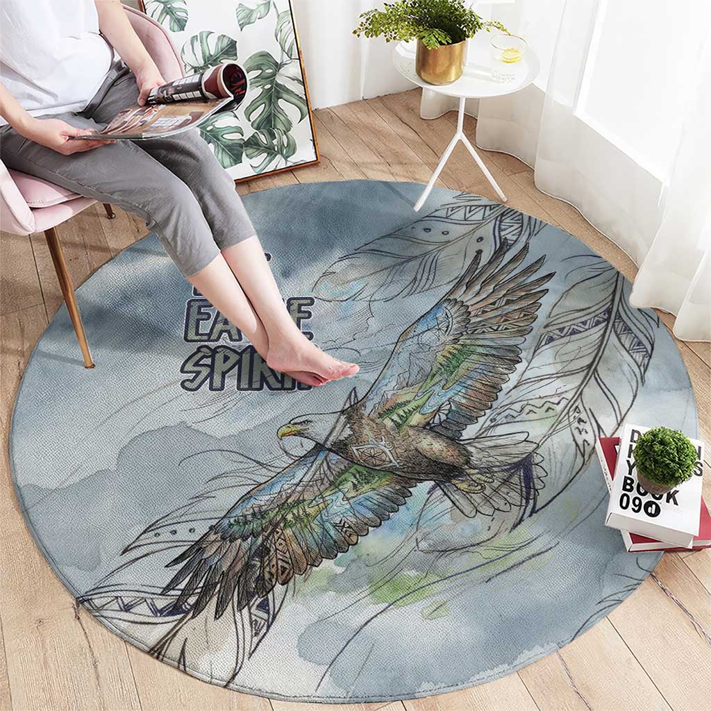 The Eagle Spirit Native American Round Carpet Soaring Bald Eagle and Tribal Feathers Watercolor Sky - Wonder Print Shop