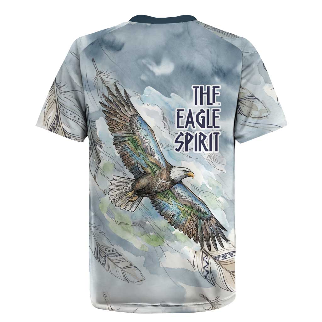 The Eagle Spirit Native American Rugby Jersey Soaring Bald Eagle and Tribal Feathers Watercolor Sky - Wonder Print Shop