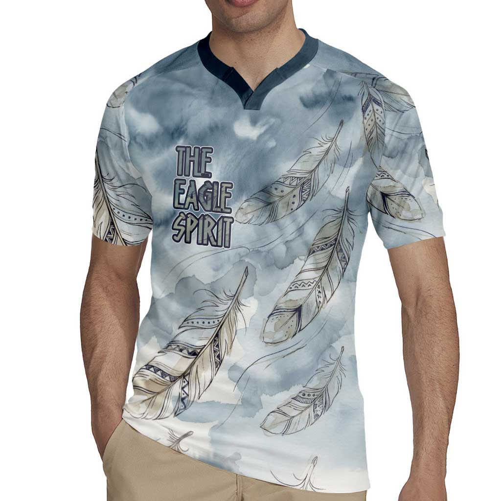 The Eagle Spirit Native American Rugby Jersey Soaring Bald Eagle and Tribal Feathers Watercolor Sky - Wonder Print Shop
