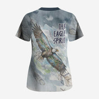 The Eagle Spirit Native American Scrub Top Soaring Bald Eagle and Tribal Feathers Watercolor Sky - Wonder Print Shop