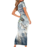 The Eagle Spirit Native American Short Sleeve Bodycon Dress Soaring Bald Eagle and Tribal Feathers Watercolor Sky - Wonder Print Shop