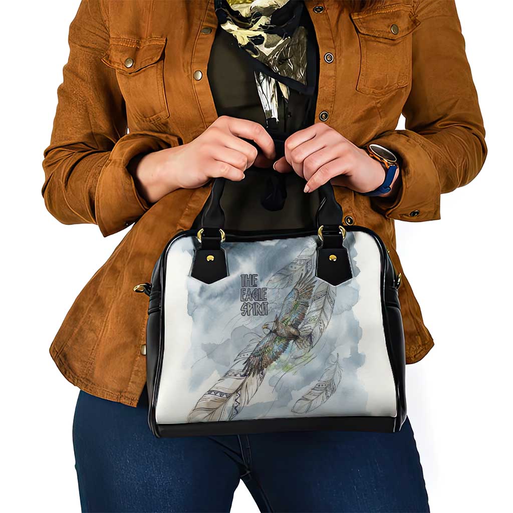 The Eagle Spirit Native American Shoulder Handbag Soaring Bald Eagle and Tribal Feathers Watercolor Sky - Wonder Print Shop
