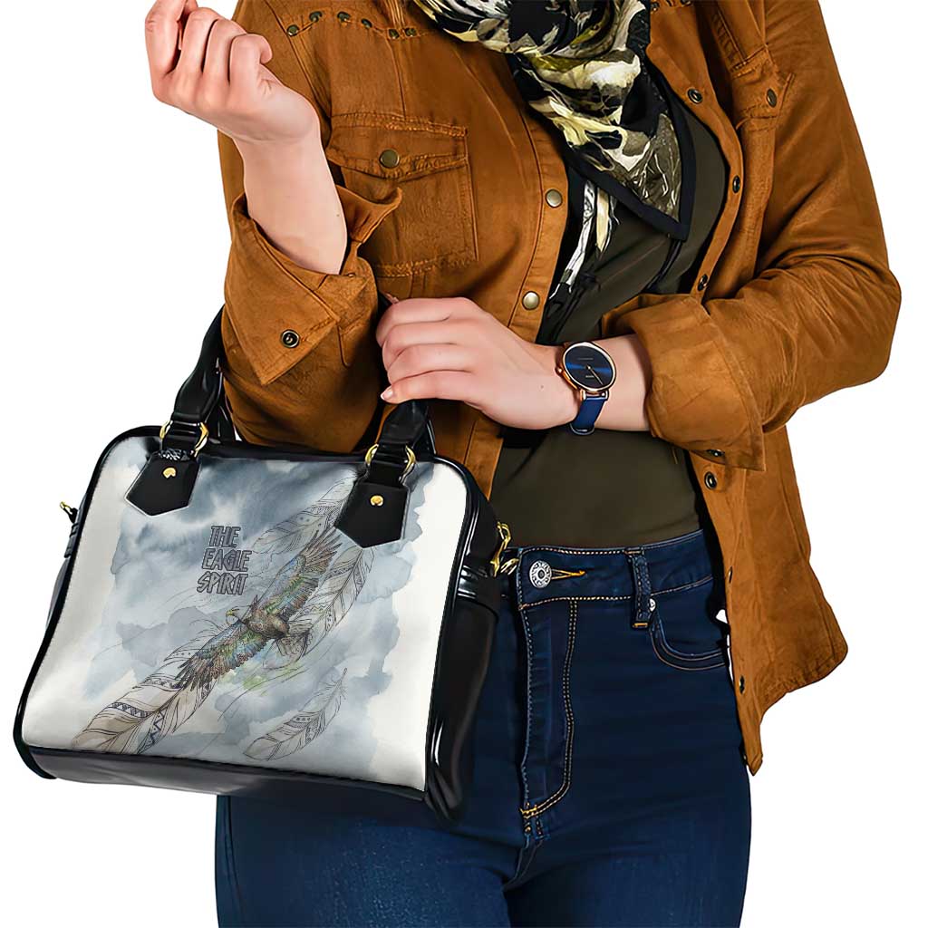 The Eagle Spirit Native American Shoulder Handbag Soaring Bald Eagle and Tribal Feathers Watercolor Sky - Wonder Print Shop