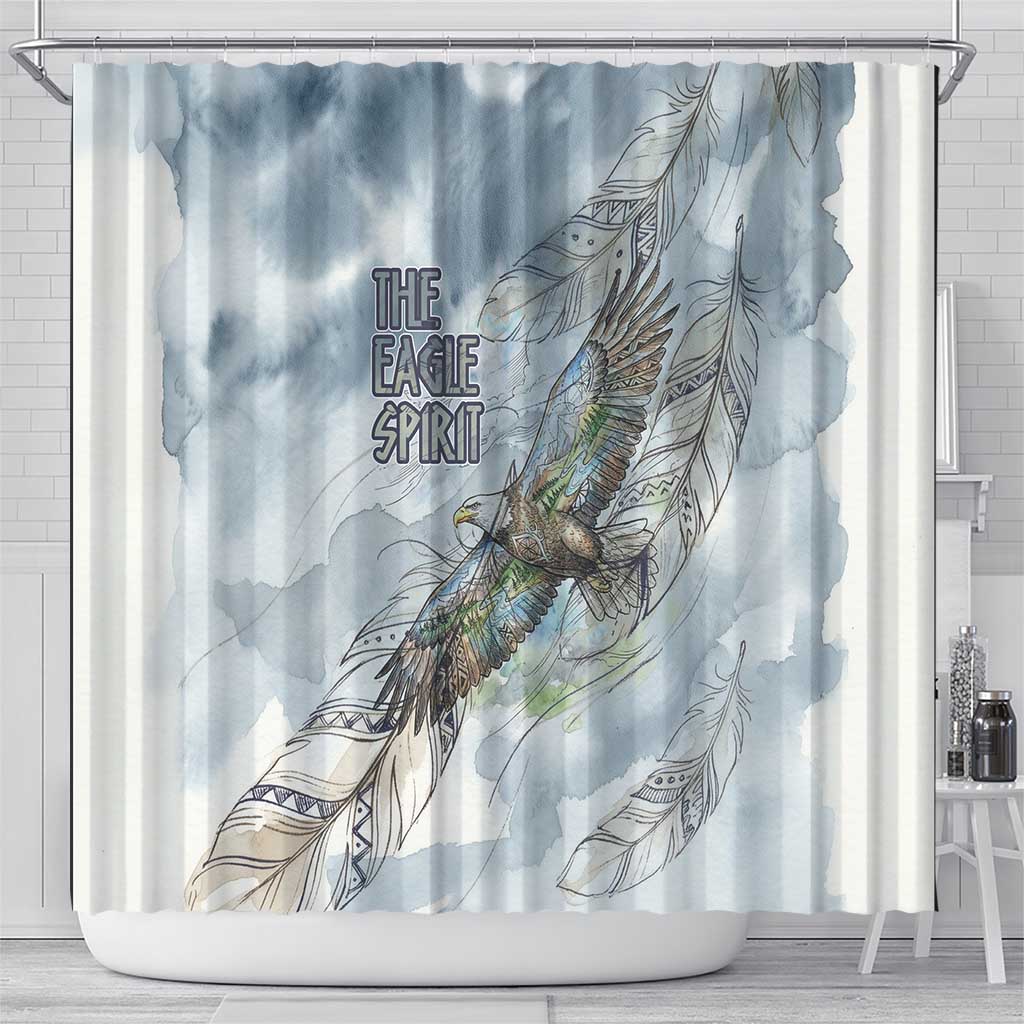 The Eagle Spirit Native American Shower Curtain Soaring Bald Eagle and Tribal Feathers Watercolor Sky - Wonder Print Shop