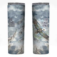 The Eagle Spirit Native American Skinny Tumbler Soaring Bald Eagle and Tribal Feathers Watercolor Sky - Wonder Print Shop