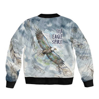 The Eagle Spirit Native American Sleeve Zip Bomber Jacket Soaring Bald Eagle and Tribal Feathers Watercolor Sky - Wonder Print Shop