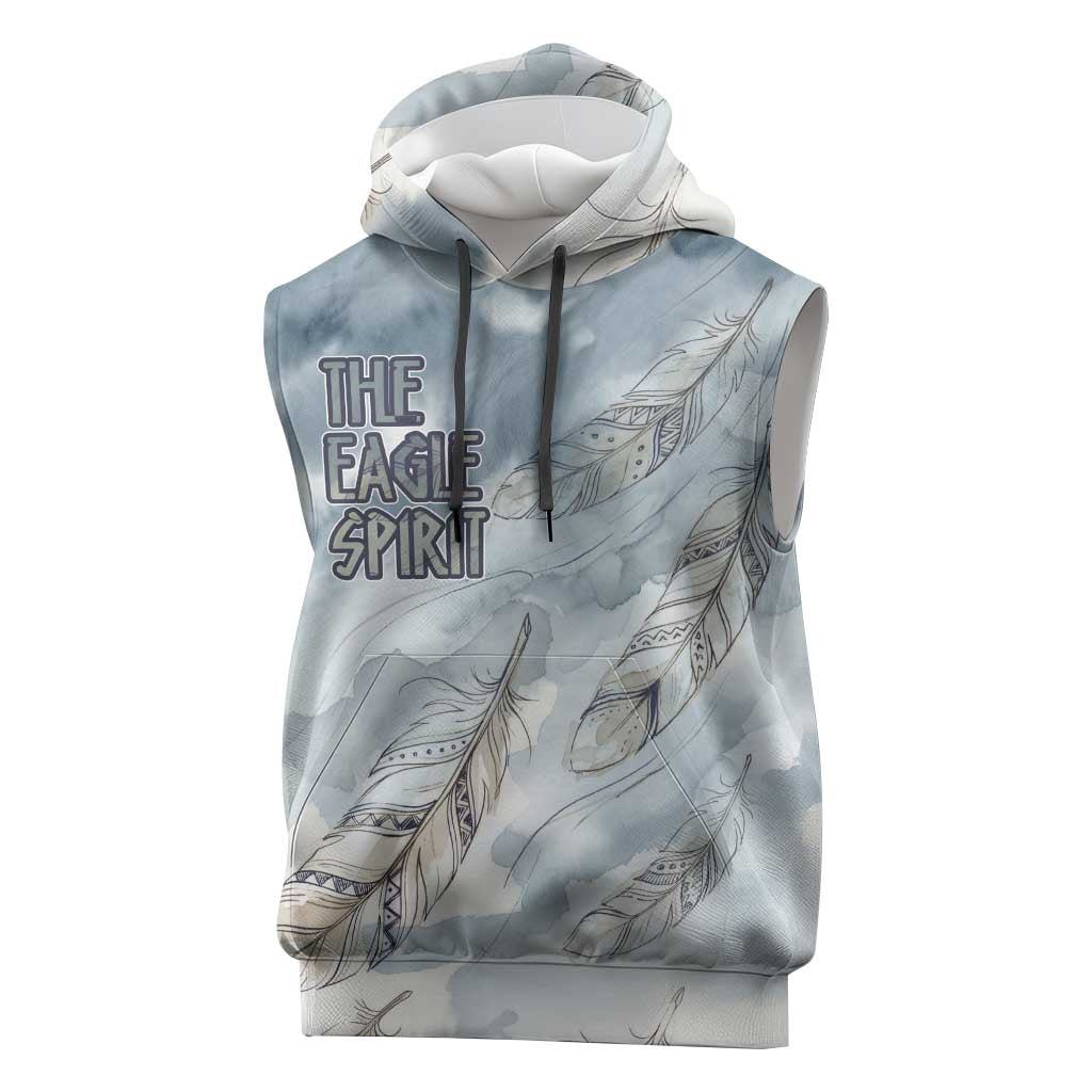 The Eagle Spirit Native American Sleeveless Hoodie Soaring Bald Eagle and Tribal Feathers Watercolor Sky - Wonder Print Shop