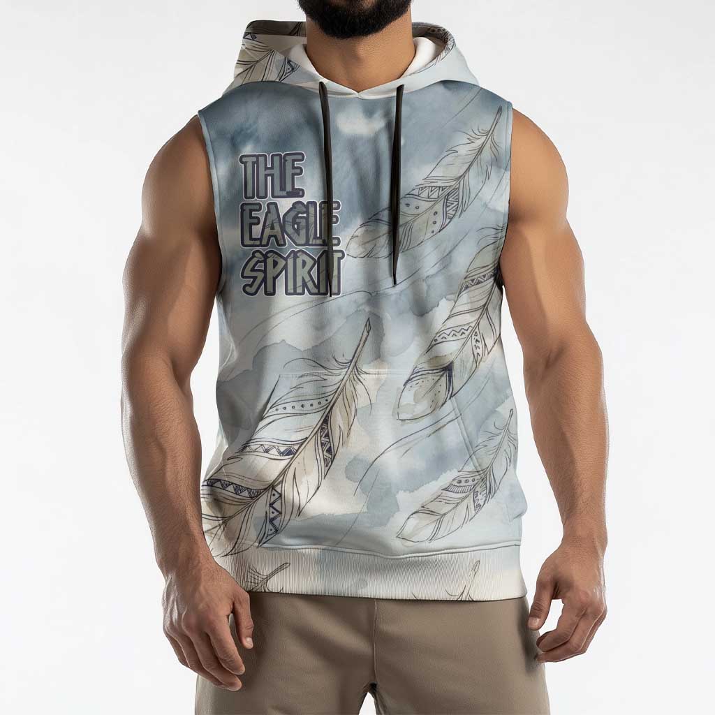 The Eagle Spirit Native American Sleeveless Hoodie Soaring Bald Eagle and Tribal Feathers Watercolor Sky - Wonder Print Shop