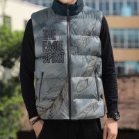 The Eagle Spirit Native American Sleeveless Puffer Jacket Soaring Bald Eagle and Tribal Feathers Watercolor Sky - Wonder Print Shop
