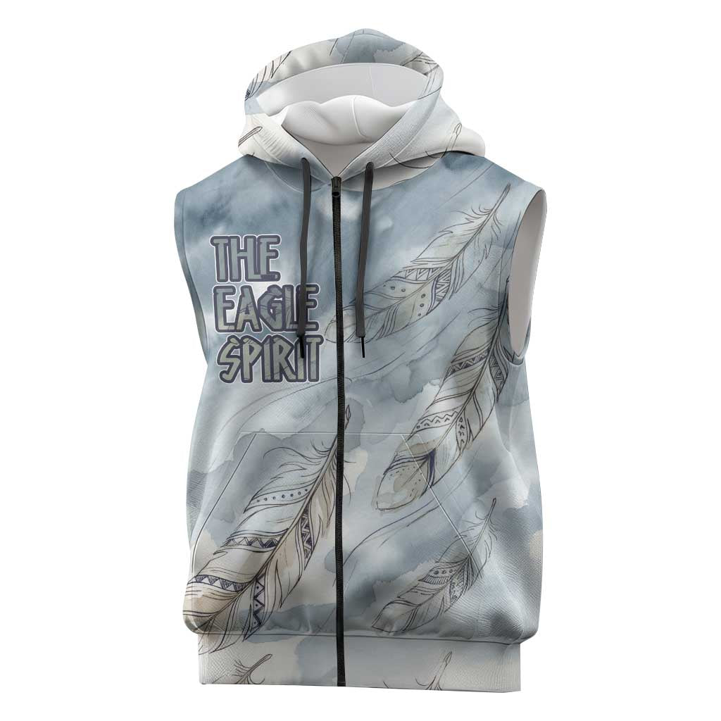 The Eagle Spirit Native American Sleeveless Zip Hoodie Soaring Bald Eagle and Tribal Feathers Watercolor Sky - Wonder Print Shop