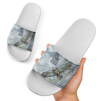 The Eagle Spirit Native American Slide Sandals Soaring Bald Eagle and Tribal Feathers Watercolor Sky - Wonder Print Shop