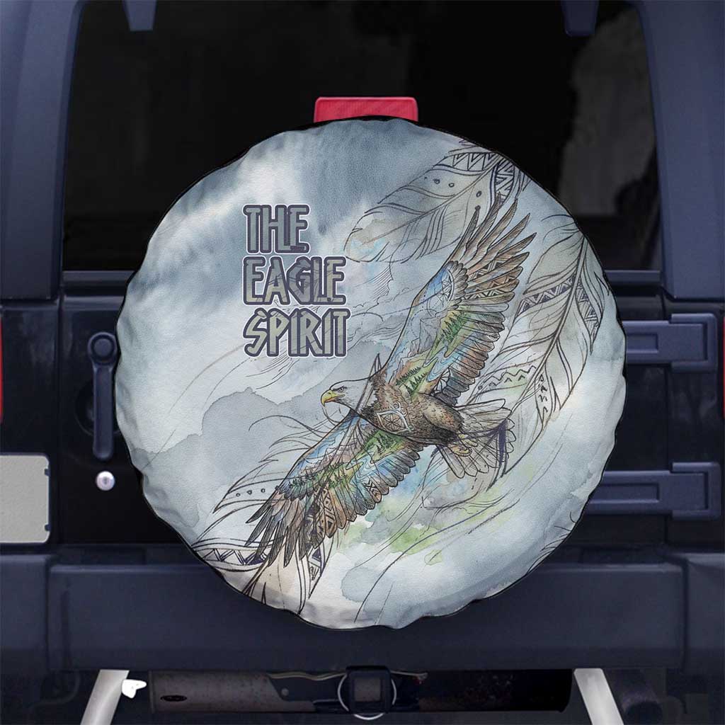 The Eagle Spirit Native American Spare Tire Cover Soaring Bald Eagle and Tribal Feathers Watercolor Sky - Wonder Print Shop