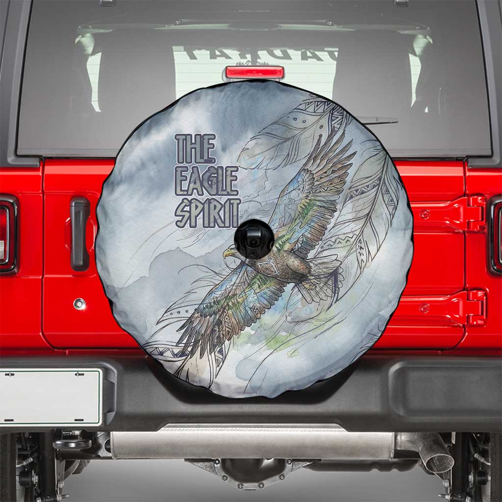 The Eagle Spirit Native American Spare Tire Cover Soaring Bald Eagle and Tribal Feathers Watercolor Sky - Wonder Print Shop