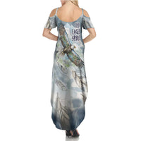 The Eagle Spirit Native American Summer Maxi Dress Soaring Bald Eagle and Tribal Feathers Watercolor Sky - Wonder Print Shop