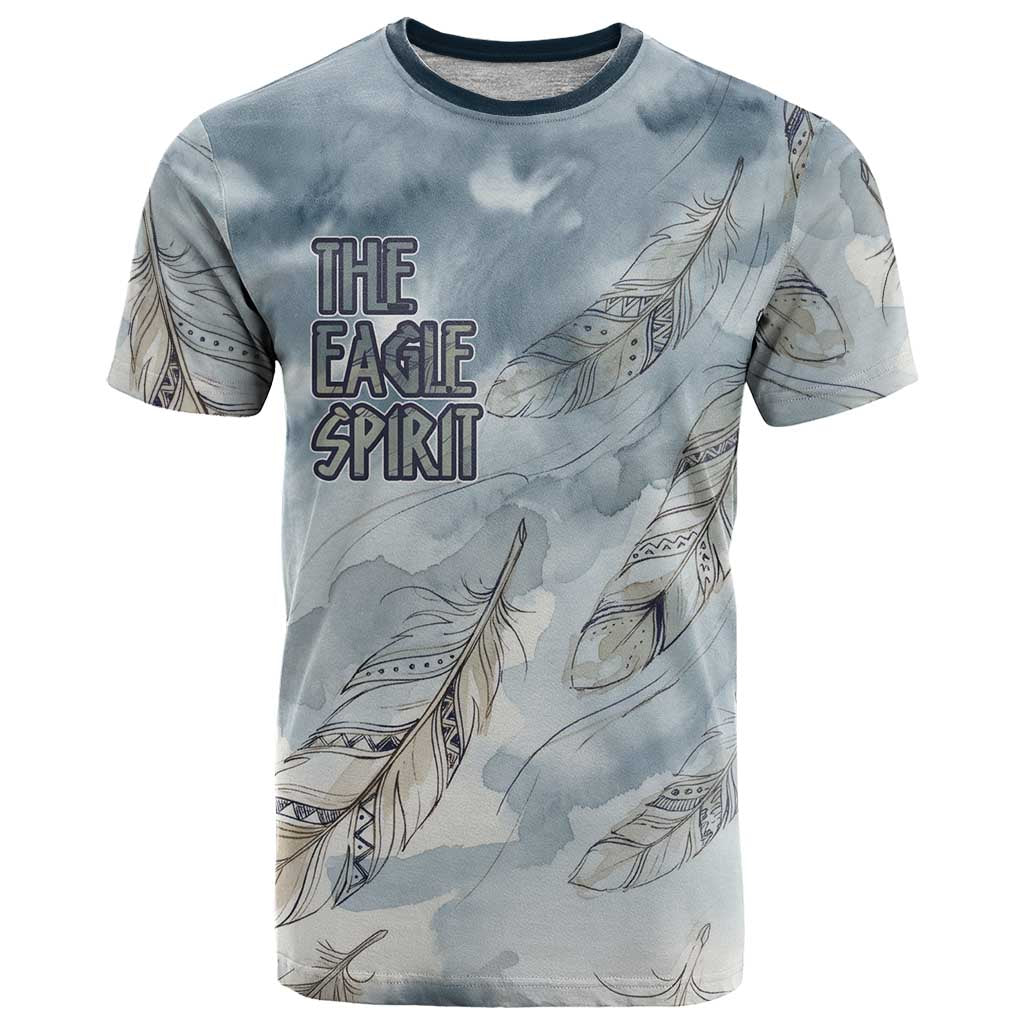 The Eagle Spirit Native American T Shirt Soaring Bald Eagle and Tribal Feathers Watercolor Sky - Wonder Print Shop