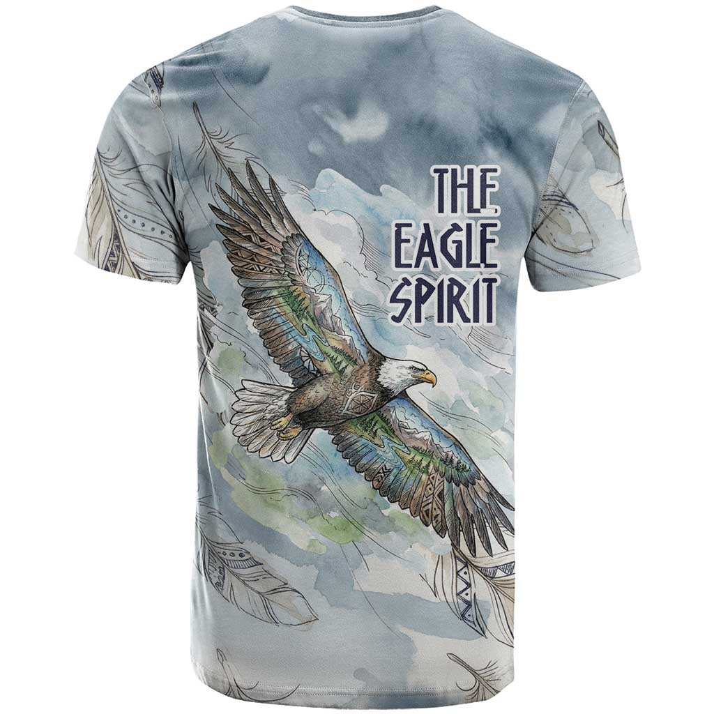 The Eagle Spirit Native American T Shirt Soaring Bald Eagle and Tribal Feathers Watercolor Sky - Wonder Print Shop