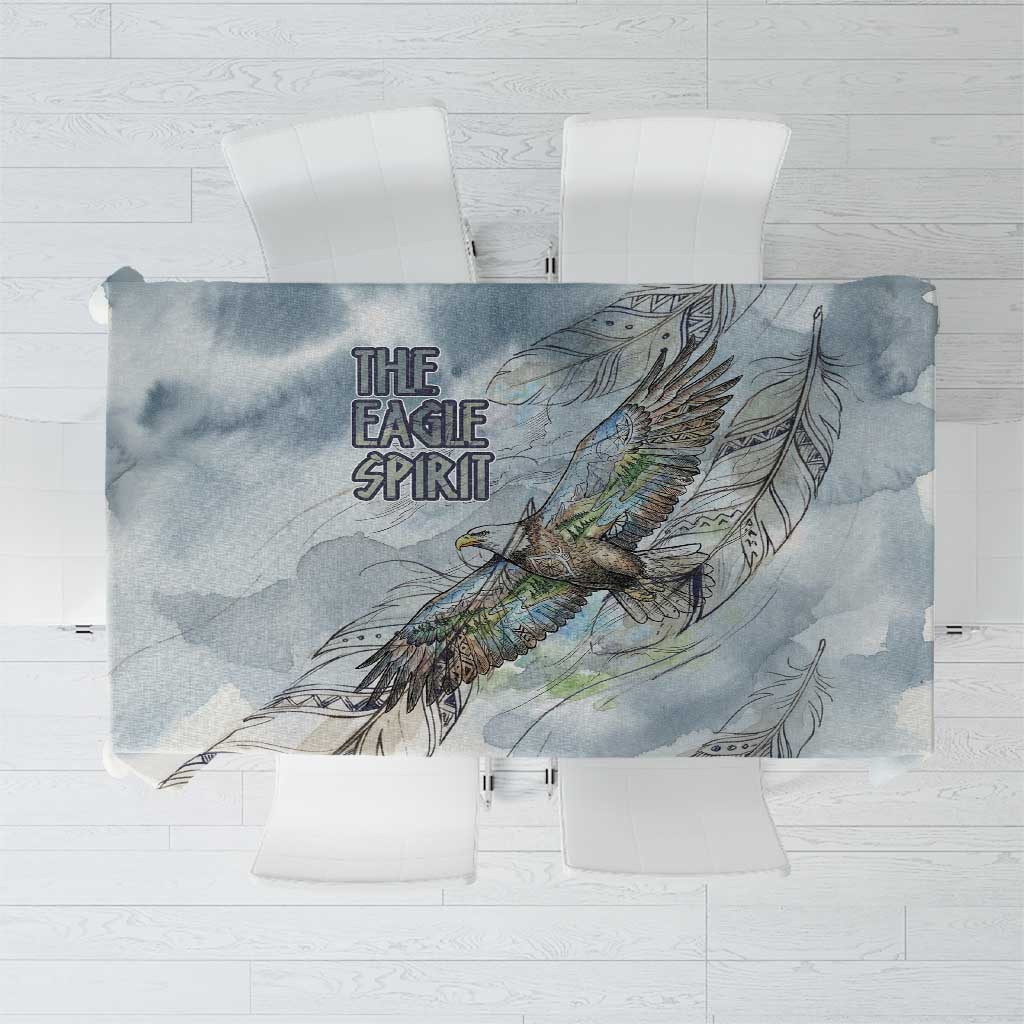 The Eagle Spirit Native American Tablecloth Soaring Bald Eagle and Tribal Feathers Watercolor Sky - Wonder Print Shop