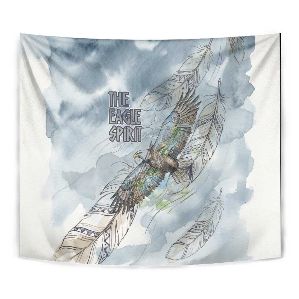 The Eagle Spirit Native American Tapestry Soaring Bald Eagle and Tribal Feathers Watercolor Sky - Wonder Print Shop
