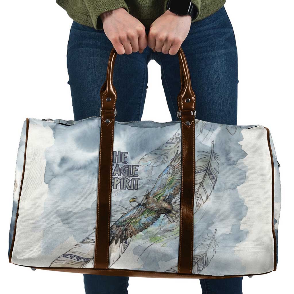 The Eagle Spirit Native American Travel Bag Soaring Bald Eagle and Tribal Feathers Watercolor Sky - Wonder Print Shop