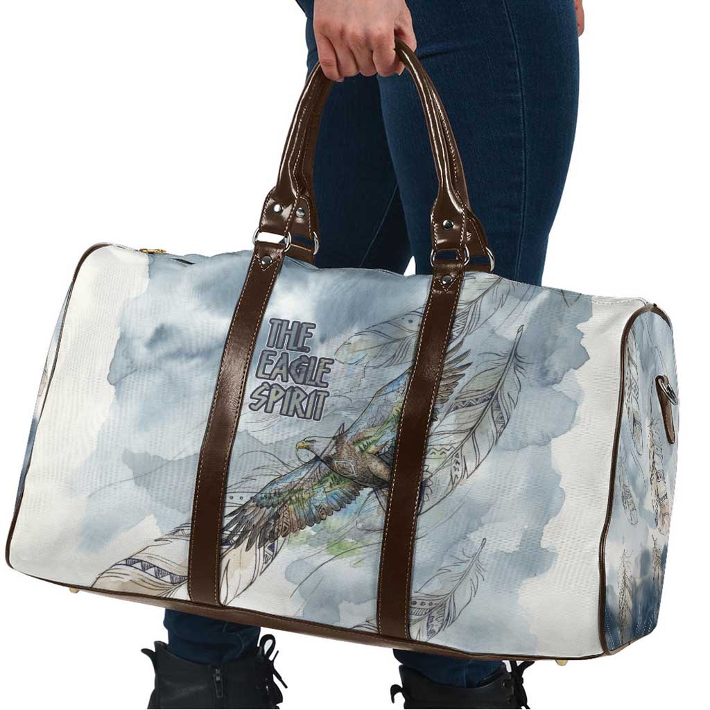 The Eagle Spirit Native American Travel Bag Soaring Bald Eagle and Tribal Feathers Watercolor Sky - Wonder Print Shop