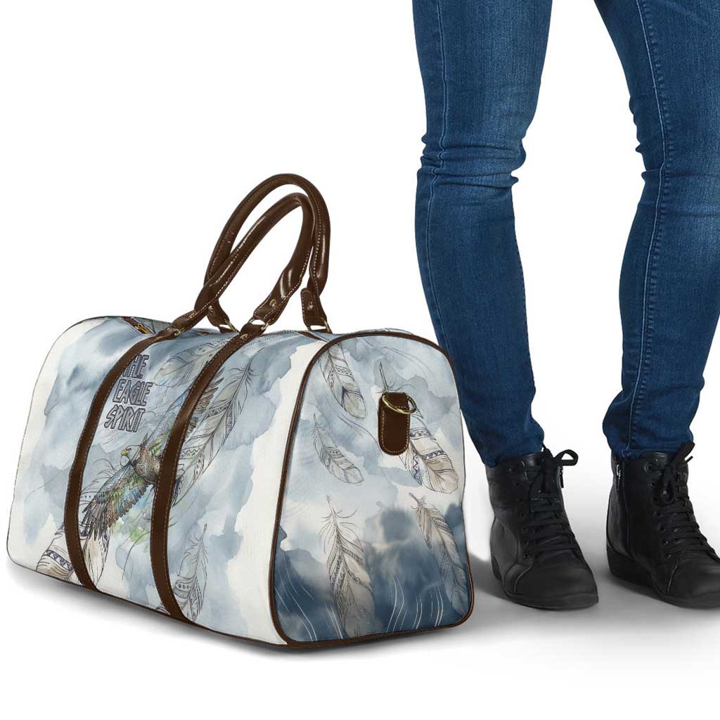 The Eagle Spirit Native American Travel Bag Soaring Bald Eagle and Tribal Feathers Watercolor Sky - Wonder Print Shop