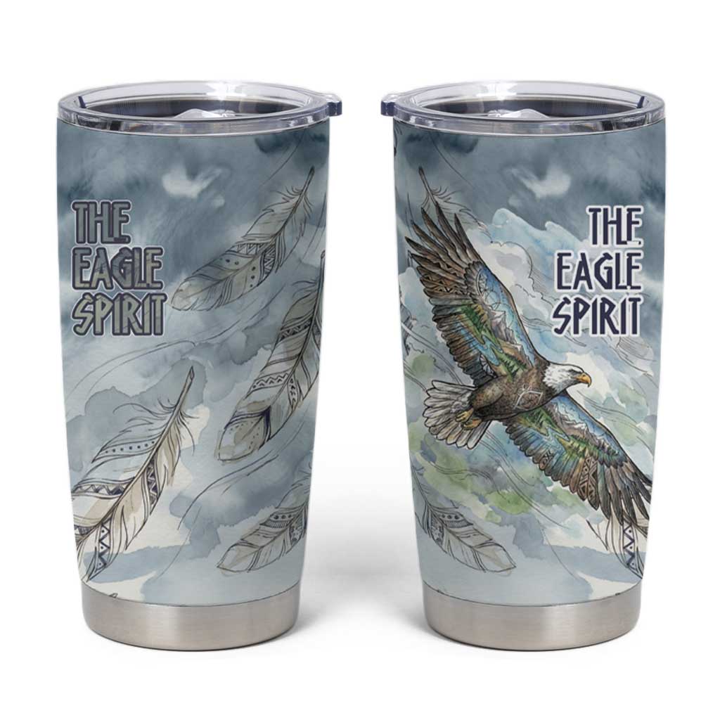 The Eagle Spirit Native American Tumbler Cup Soaring Bald Eagle and Tribal Feathers Watercolor Sky - Wonder Print Shop