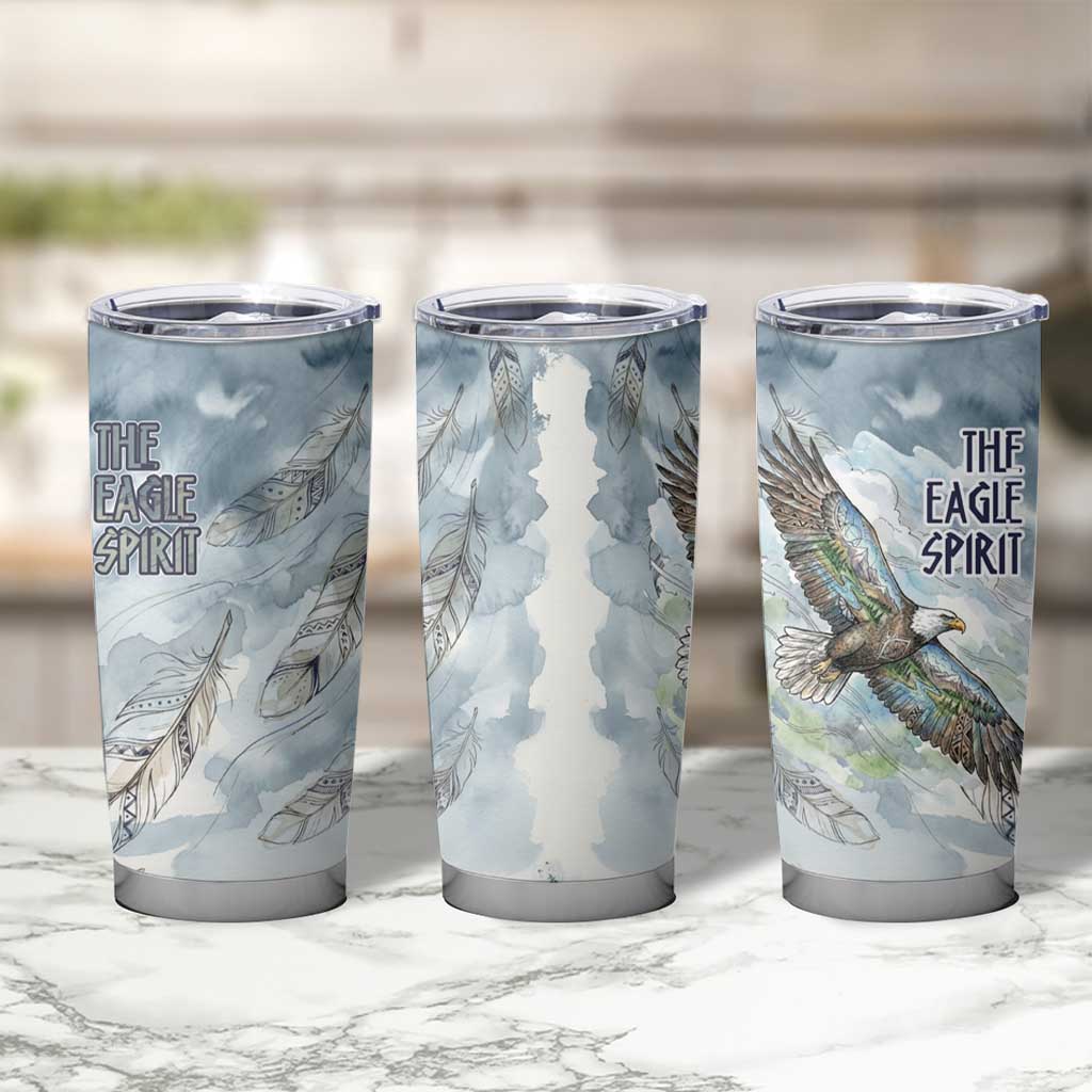 The Eagle Spirit Native American Tumbler Cup Soaring Bald Eagle and Tribal Feathers Watercolor Sky - Wonder Print Shop