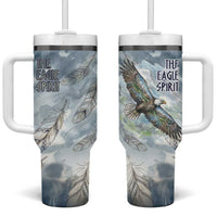The Eagle Spirit Native American Tumbler With Handle Soaring Bald Eagle and Tribal Feathers Watercolor Sky - Wonder Print Shop