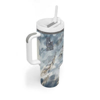 The Eagle Spirit Native American Tumbler With Handle Soaring Bald Eagle and Tribal Feathers Watercolor Sky - Wonder Print Shop