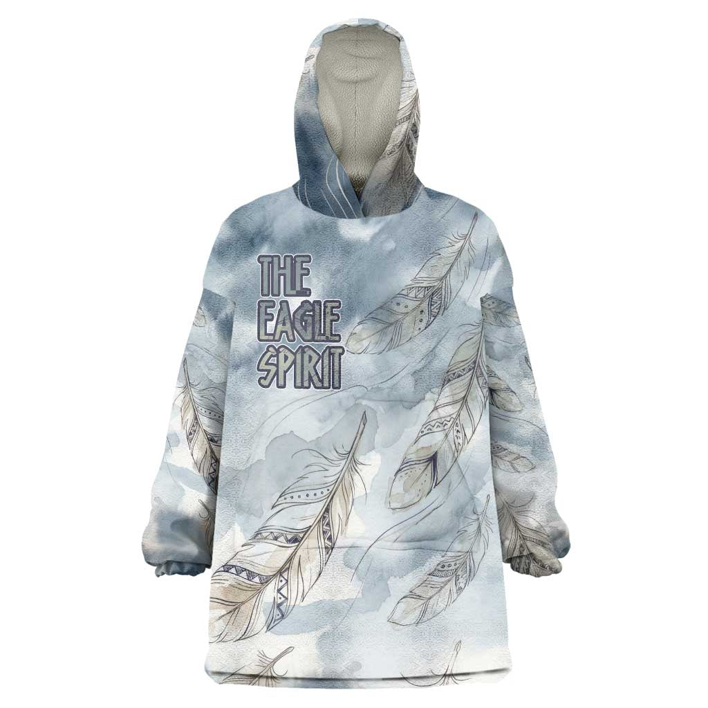The Eagle Spirit Native American Wearable Blanket Hoodie Soaring Bald Eagle and Tribal Feathers Watercolor Sky - Wonder Print Shop