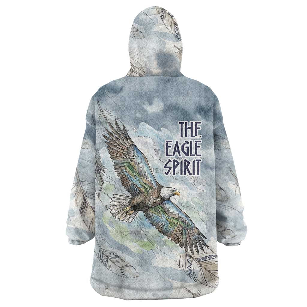 The Eagle Spirit Native American Wearable Blanket Hoodie Soaring Bald Eagle and Tribal Feathers Watercolor Sky - Wonder Print Shop