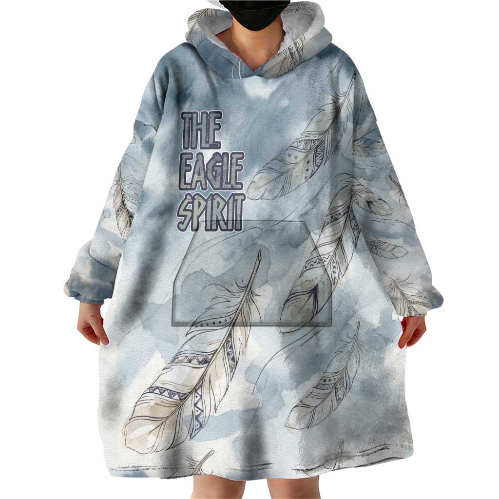 The Eagle Spirit Native American Wearable Blanket Hoodie Soaring Bald Eagle and Tribal Feathers Watercolor Sky - Wonder Print Shop