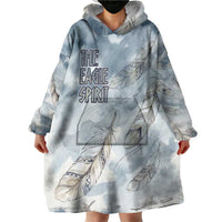 The Eagle Spirit Native American Wearable Blanket Hoodie Soaring Bald Eagle and Tribal Feathers Watercolor Sky - Wonder Print Shop