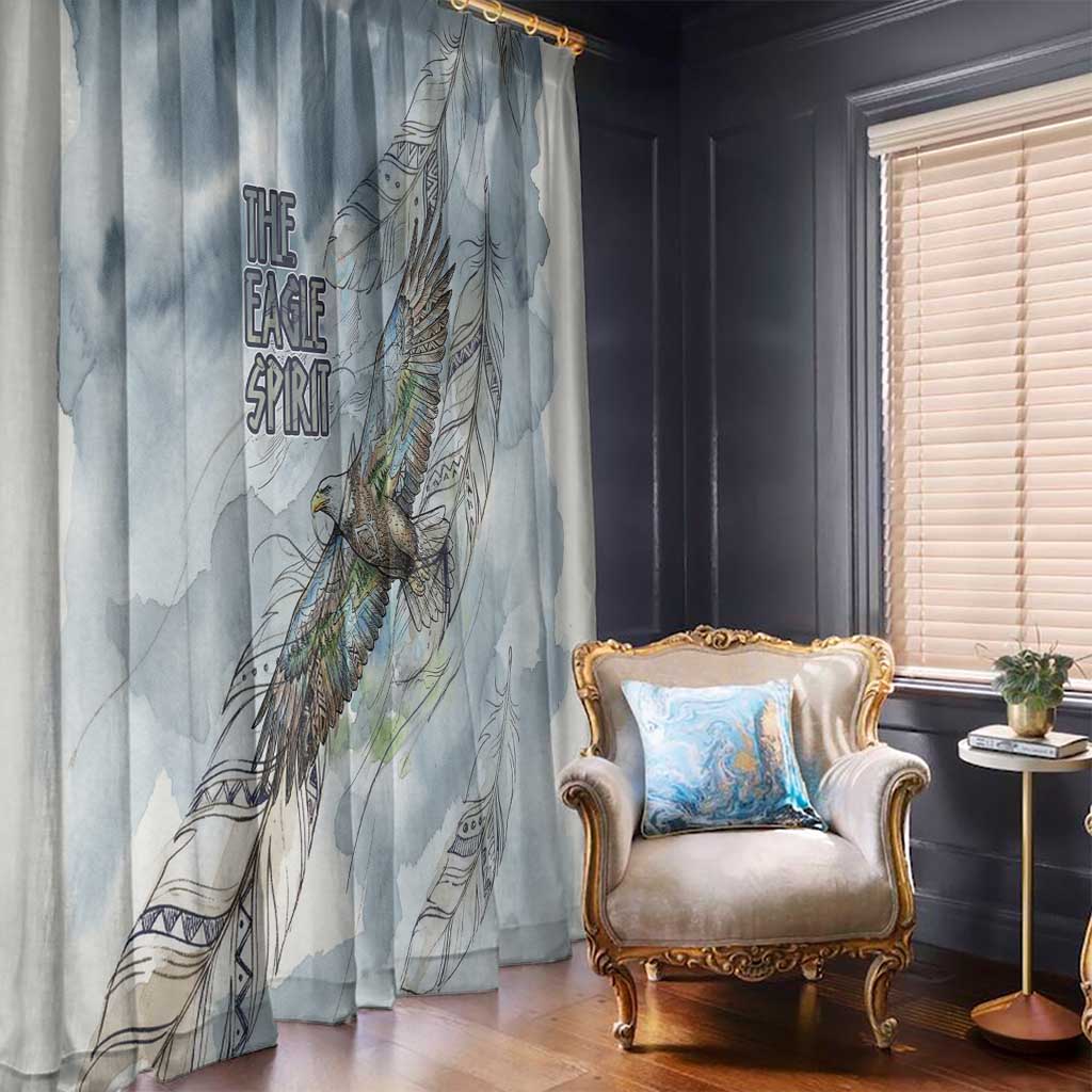The Eagle Spirit Native American Window Curtain Soaring Bald Eagle and Tribal Feathers Watercolor Sky - Wonder Print Shop