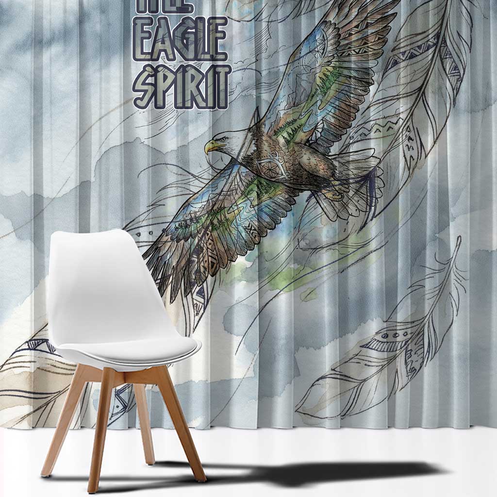The Eagle Spirit Native American Window Curtain Soaring Bald Eagle and Tribal Feathers Watercolor Sky - Wonder Print Shop