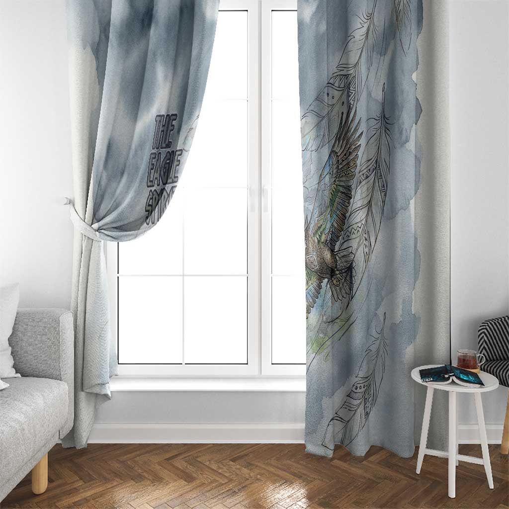 The Eagle Spirit Native American Window Curtain Soaring Bald Eagle and Tribal Feathers Watercolor Sky - Wonder Print Shop