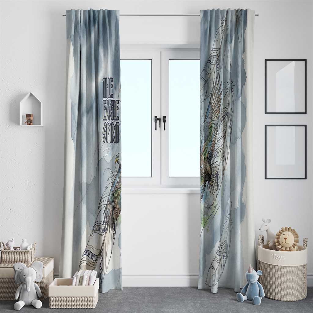 The Eagle Spirit Native American Window Curtain Soaring Bald Eagle and Tribal Feathers Watercolor Sky - Wonder Print Shop