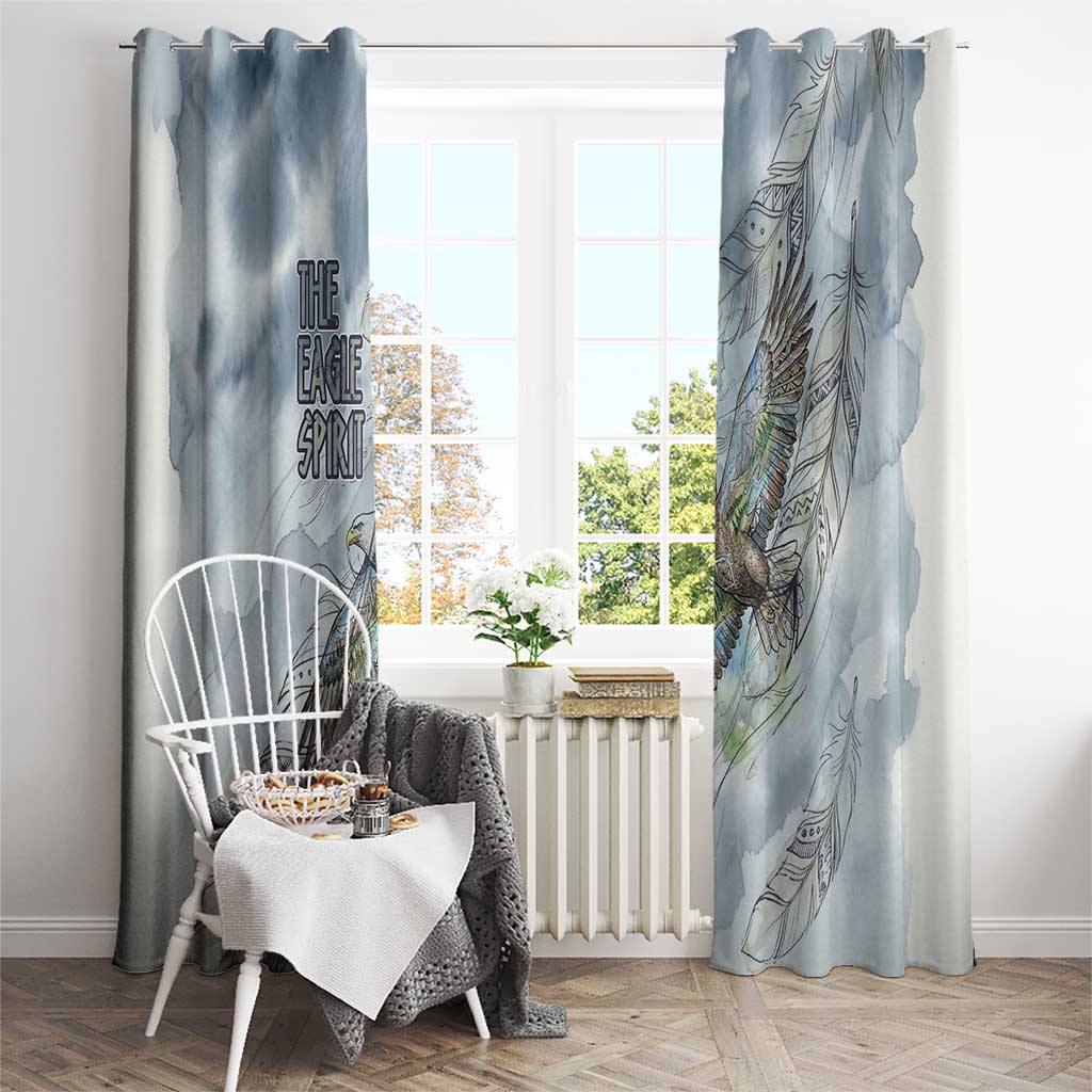 The Eagle Spirit Native American Window Curtain Soaring Bald Eagle and Tribal Feathers Watercolor Sky - Wonder Print Shop