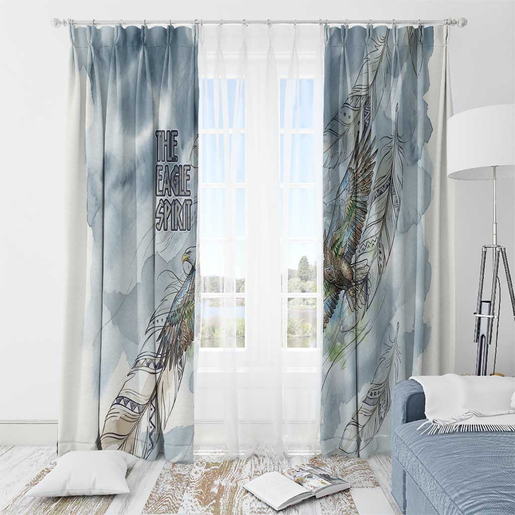 The Eagle Spirit Native American Window Curtain Soaring Bald Eagle and Tribal Feathers Watercolor Sky - Wonder Print Shop