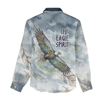 The Eagle Spirit Native American Women Casual Shirt Soaring Bald Eagle and Tribal Feathers Watercolor Sky - Wonder Print Shop