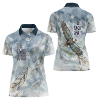 The Eagle Spirit Native American Women Polo Shirt Soaring Bald Eagle and Tribal Feathers Watercolor Sky - Wonder Print Shop