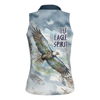 The Eagle Spirit Native American Women Sleeveless Polo Shirt Soaring Bald Eagle and Tribal Feathers Watercolor Sky - Wonder Print Shop