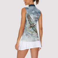 The Eagle Spirit Native American Women Sleeveless Polo Shirt Soaring Bald Eagle and Tribal Feathers Watercolor Sky - Wonder Print Shop