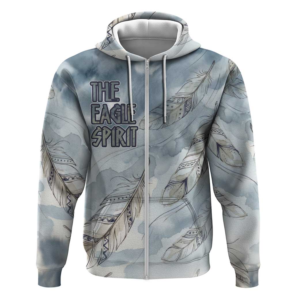 The Eagle Spirit Native American Zip Hoodie Soaring Bald Eagle and Tribal Feathers Watercolor Sky - Wonder Print Shop