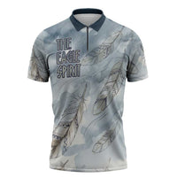 The Eagle Spirit Native American Zipper Polo Shirt Soaring Bald Eagle and Tribal Feathers Watercolor Sky - Wonder Print Shop