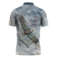 The Eagle Spirit Native American Zipper Polo Shirt Soaring Bald Eagle and Tribal Feathers Watercolor Sky - Wonder Print Shop