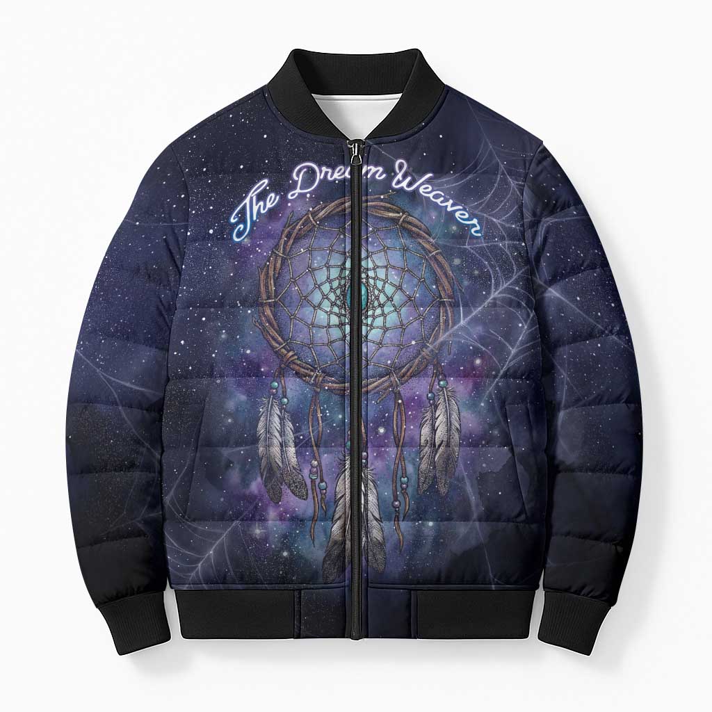 Dreamcatcher Native American Bomber Puffer Jacket Feathers and Starry Night Sky The Dream Weaver Theme - Wonder Print Shop